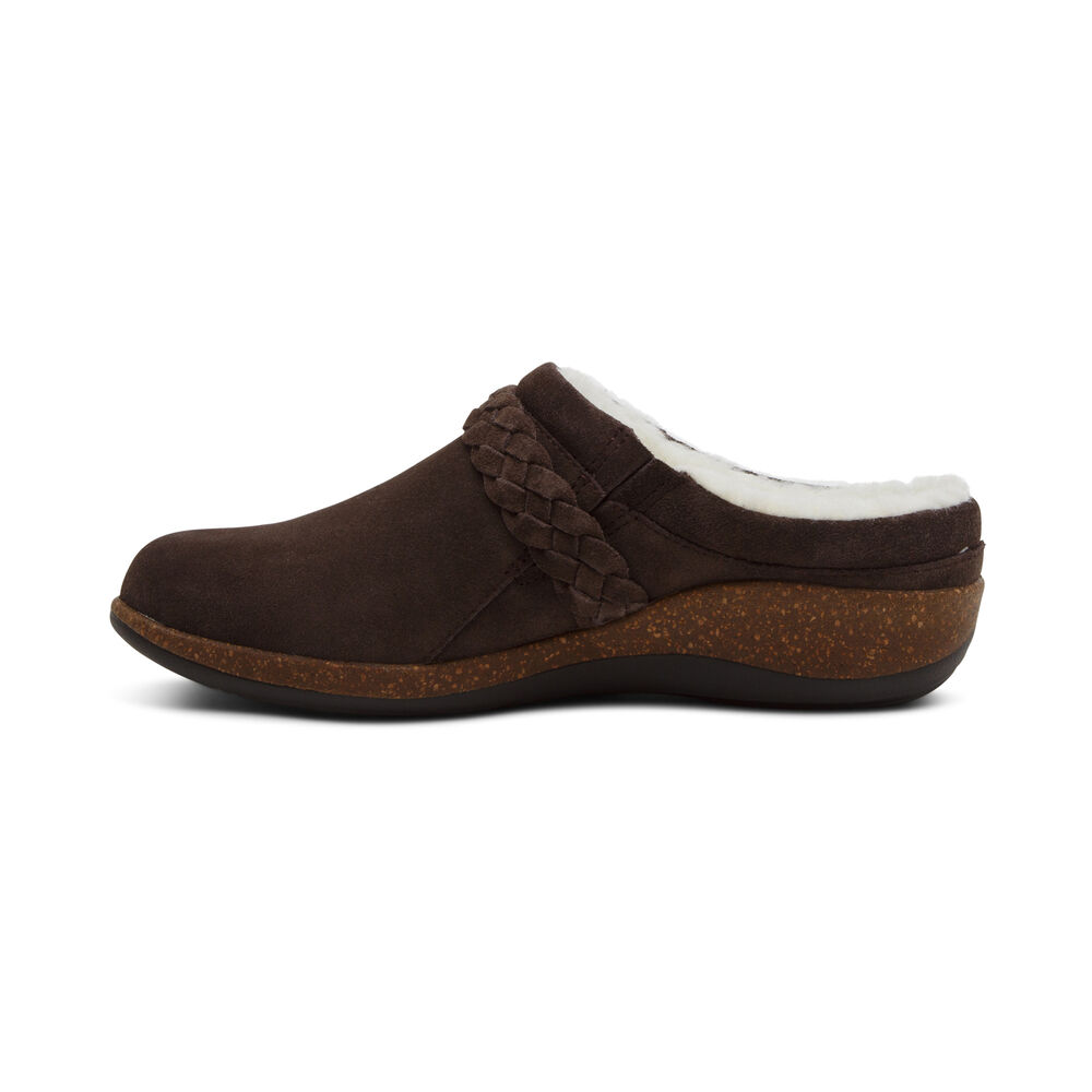 Aetrex Women's Libby Fleece With Arch Support Clogs - Brown | USA 8I0TCEC